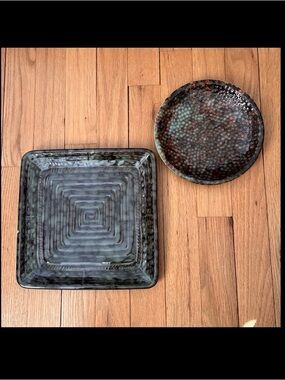Vintage Set of 2 Ceramic Stoneware Dishes, New vintage circa Y2K.